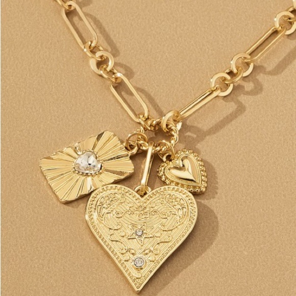 Charm Cluster Heart  Necklace - Picture 1 of 5